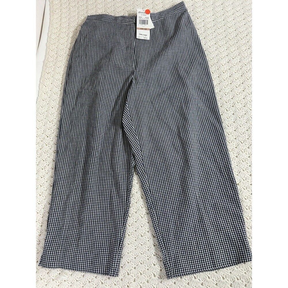 NWT Women's ALFRED DUNNER BLACK WHITE GINGHAM PANTS, 12